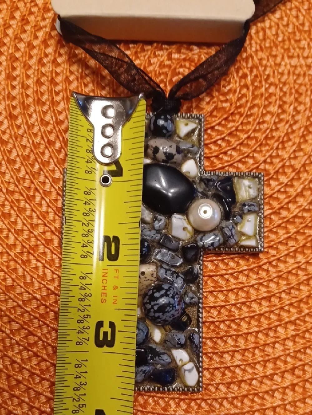 Jouel Jeweled Stone Cross Pendant Necklace - Black and Tan NWT - Picture 10 of 10